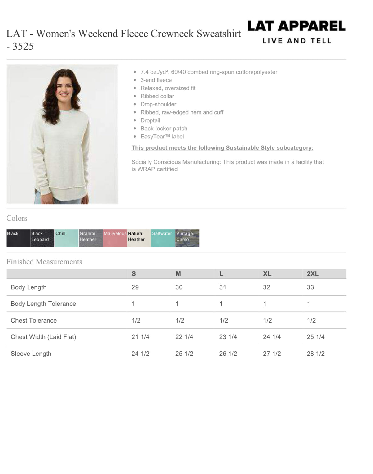 LAT - Women's Weekend Fleece Crewneck Sweatshirt - 3525