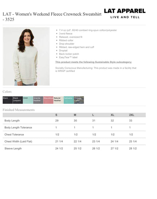 LAT - Women's Weekend Fleece Crewneck Sweatshirt - 3525