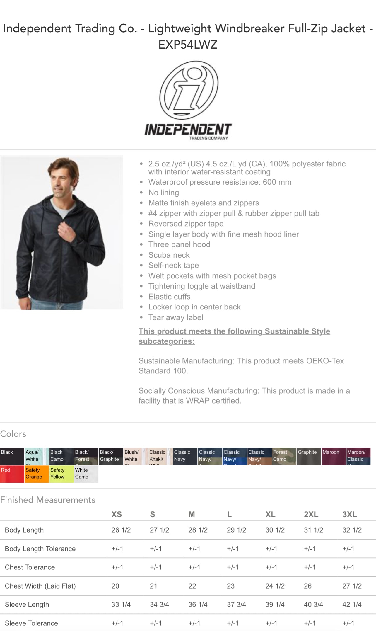 Independent Trading Co. - Lightweight Windbreaker Full-Zip Jacket - EXP54LWZ