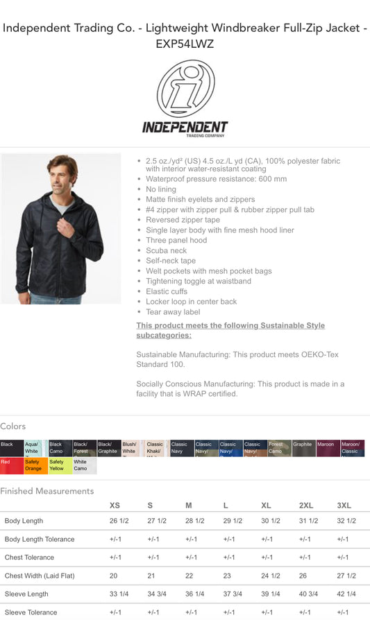 Independent Trading Co. - Lightweight Windbreaker Full-Zip Jacket - EXP54LWZ