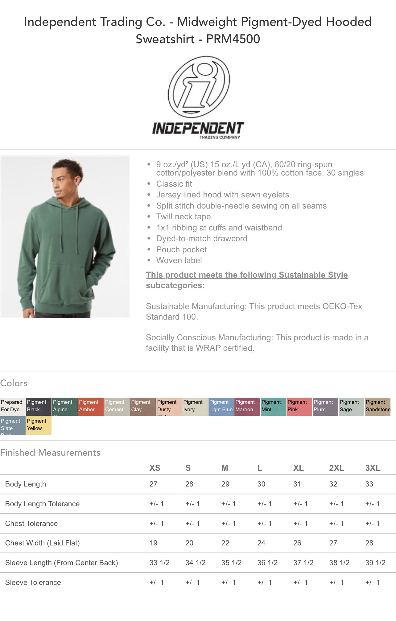 Independent Trading Co. - Midweight Pigment-Dyed Hooded Sweatshirt - PRM4500