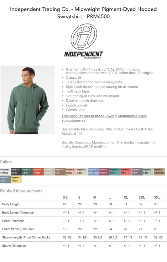Independent Trading Co. - Midweight Pigment-Dyed Hooded Sweatshirt - PRM4500
