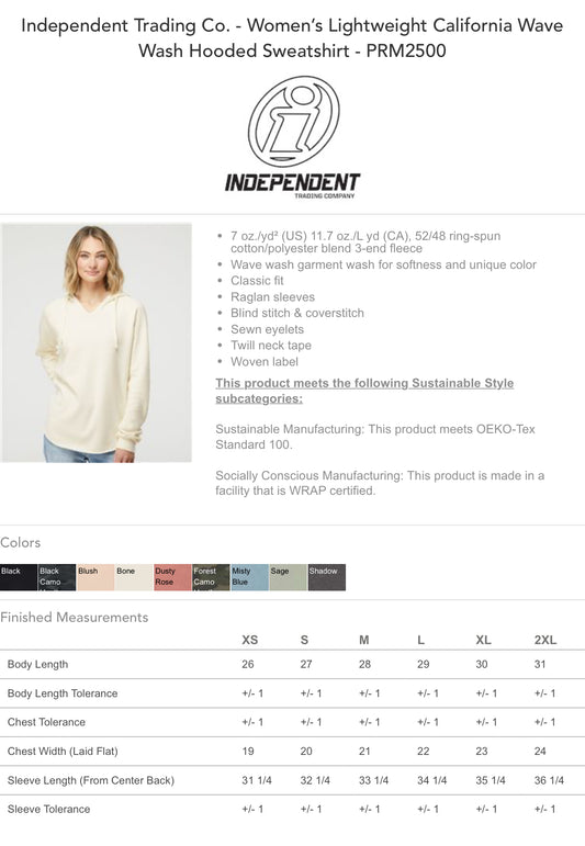 Independent Trading Co. - Women's Lightweight California Wave
Wash Hooded Sweatshirt - PRM2500